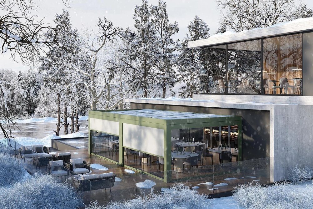 Bioklimatická pergola v zimě