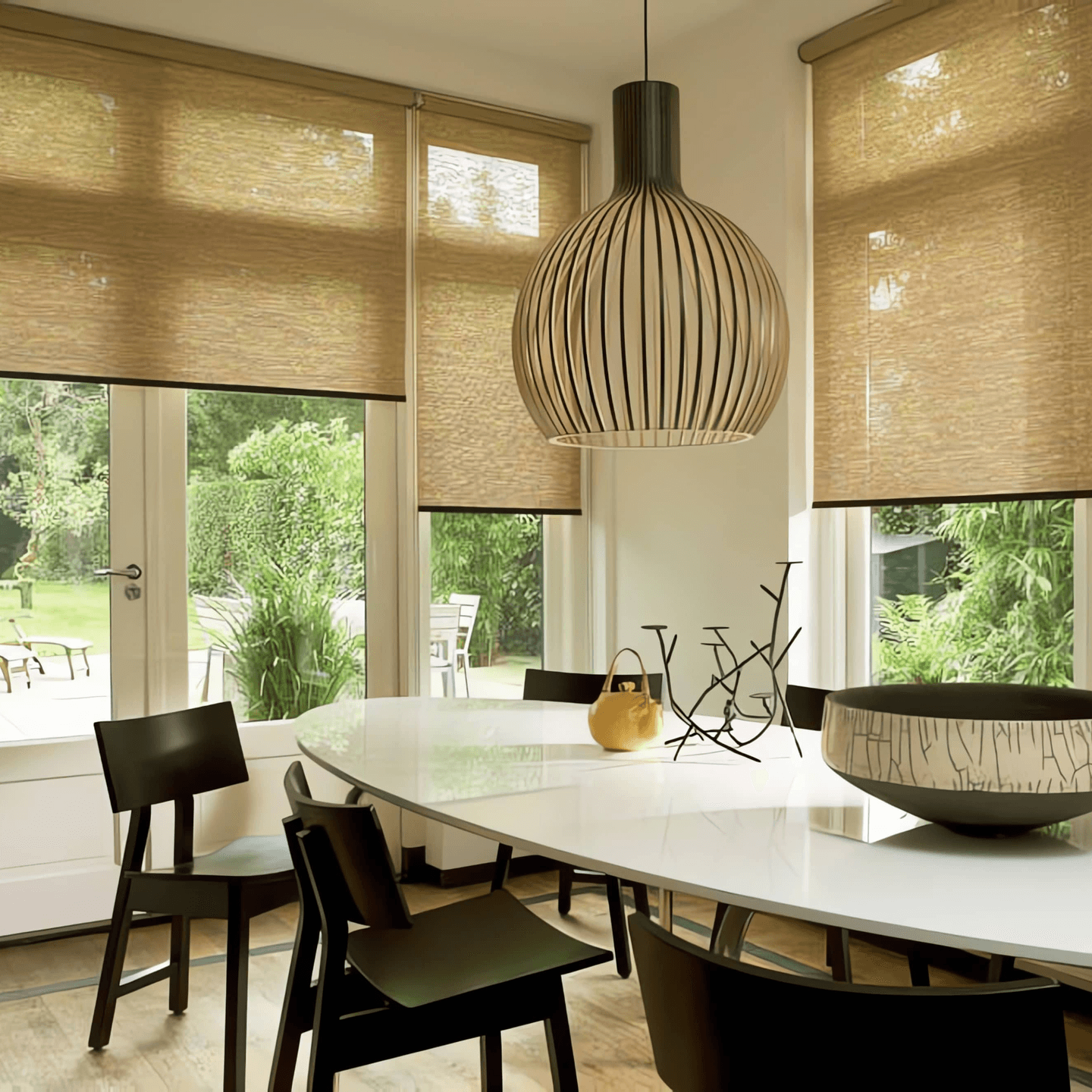 Béžové látkové rolety v kuchyni