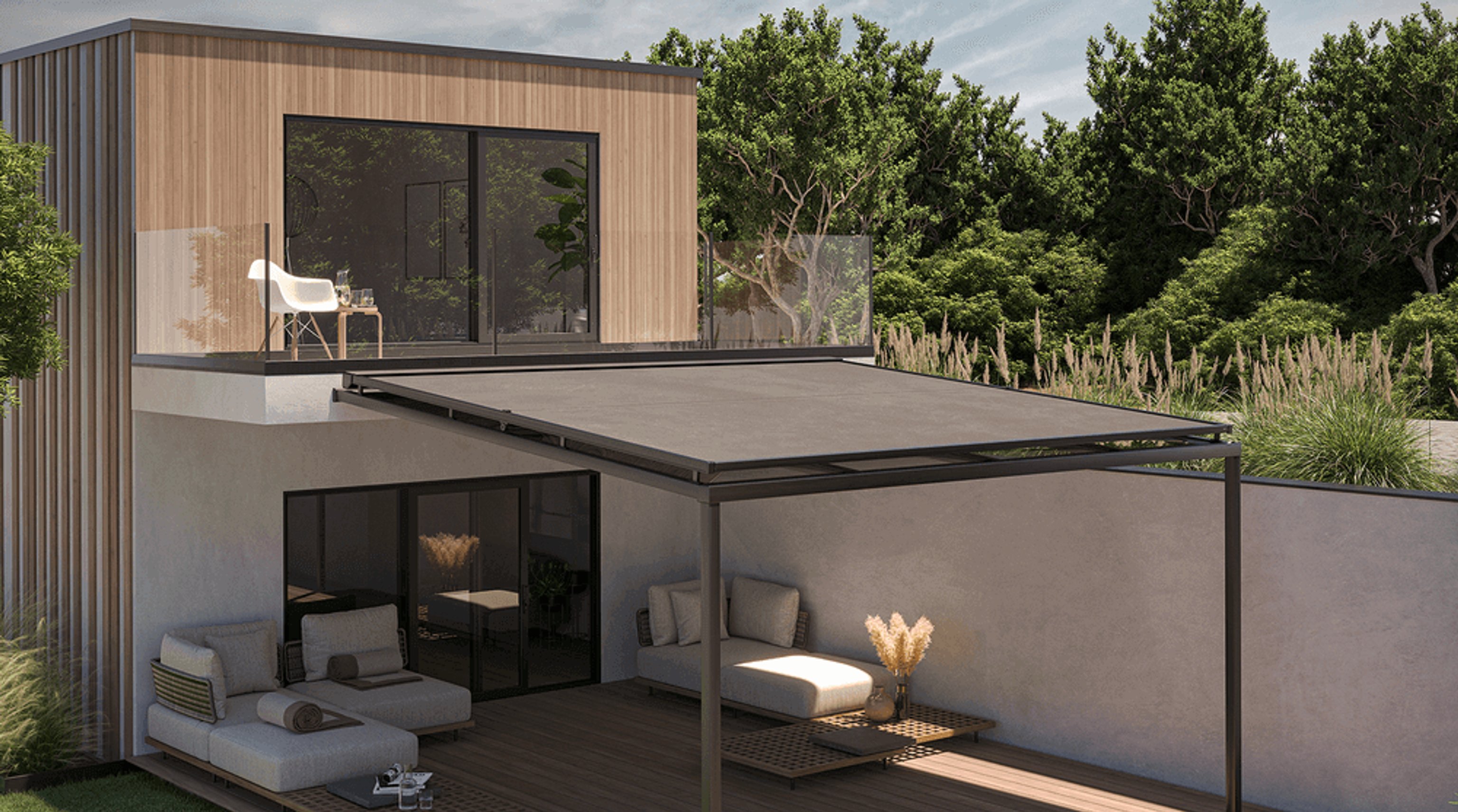 Markýza nad zasklením u posezení