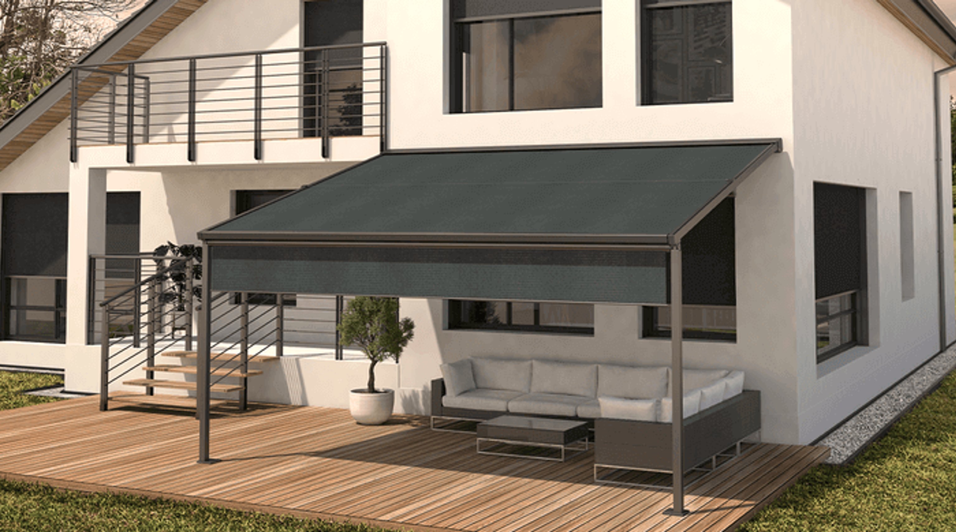 Markýzová pergola u moderního domu