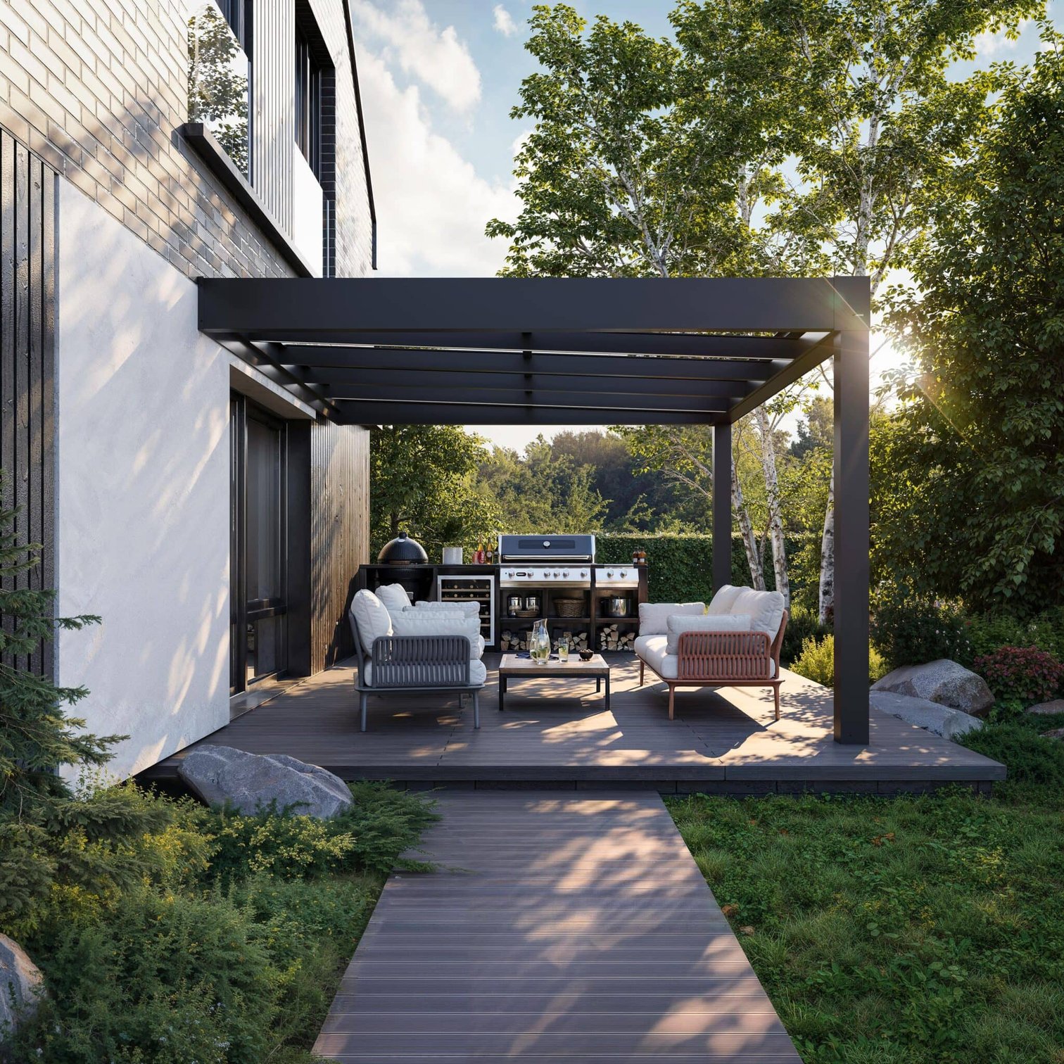 Pergola s grilem a posezením