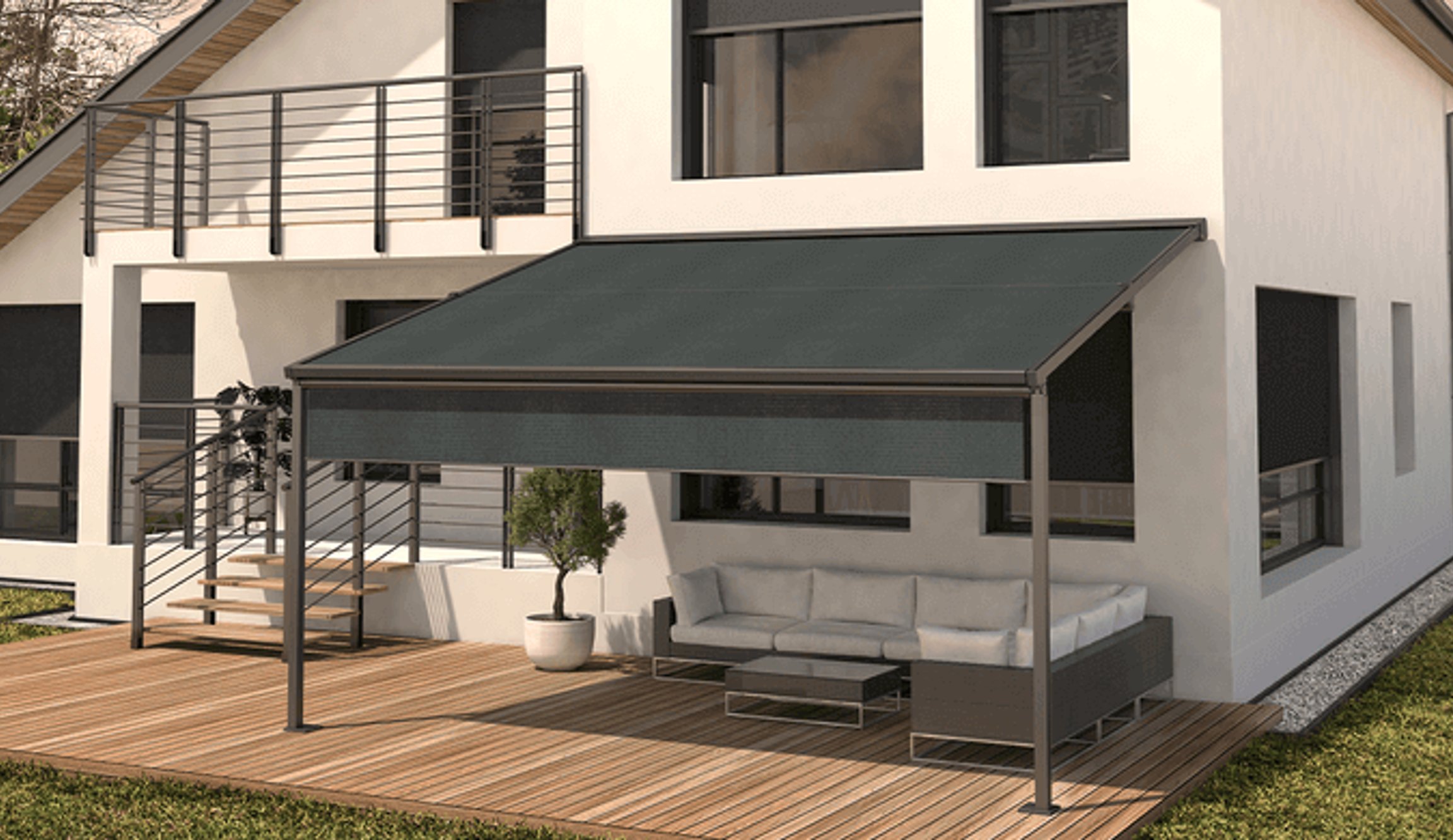 Markýzová pergola u moderního domu