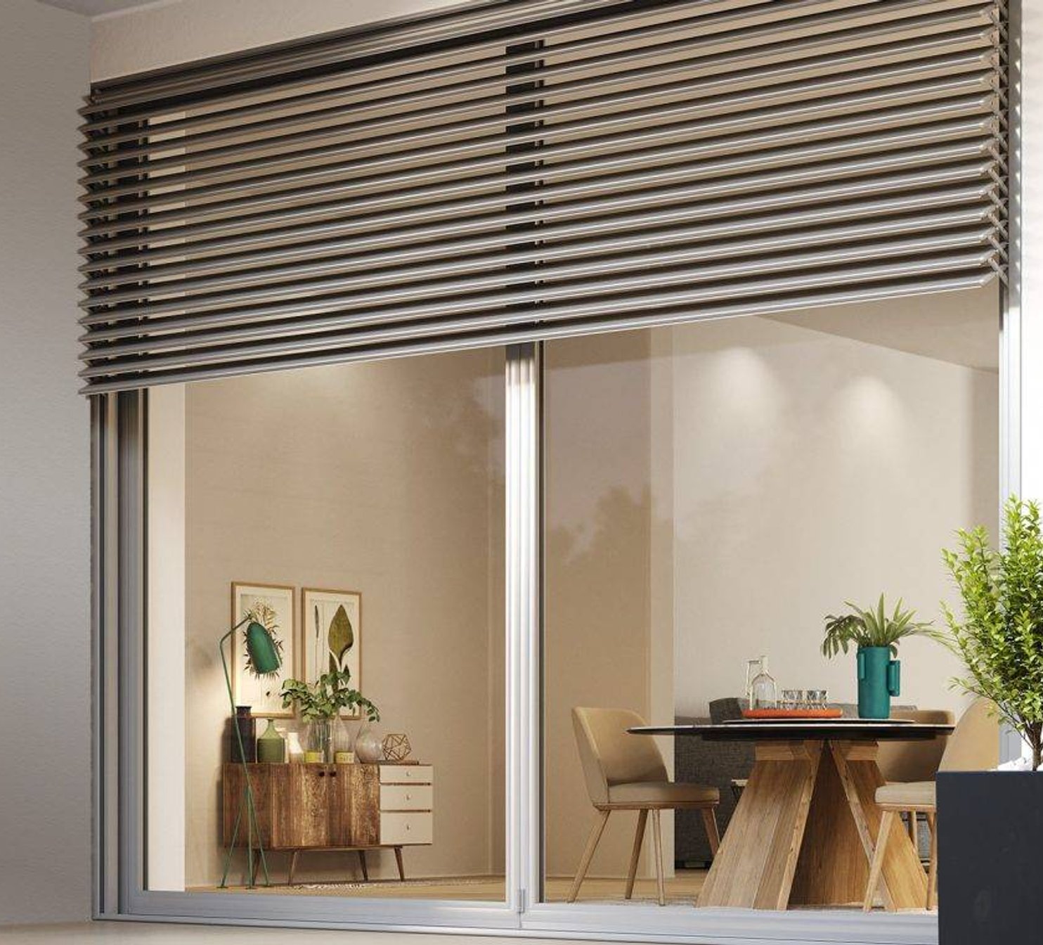 Horizontální slunolamy v pracovně